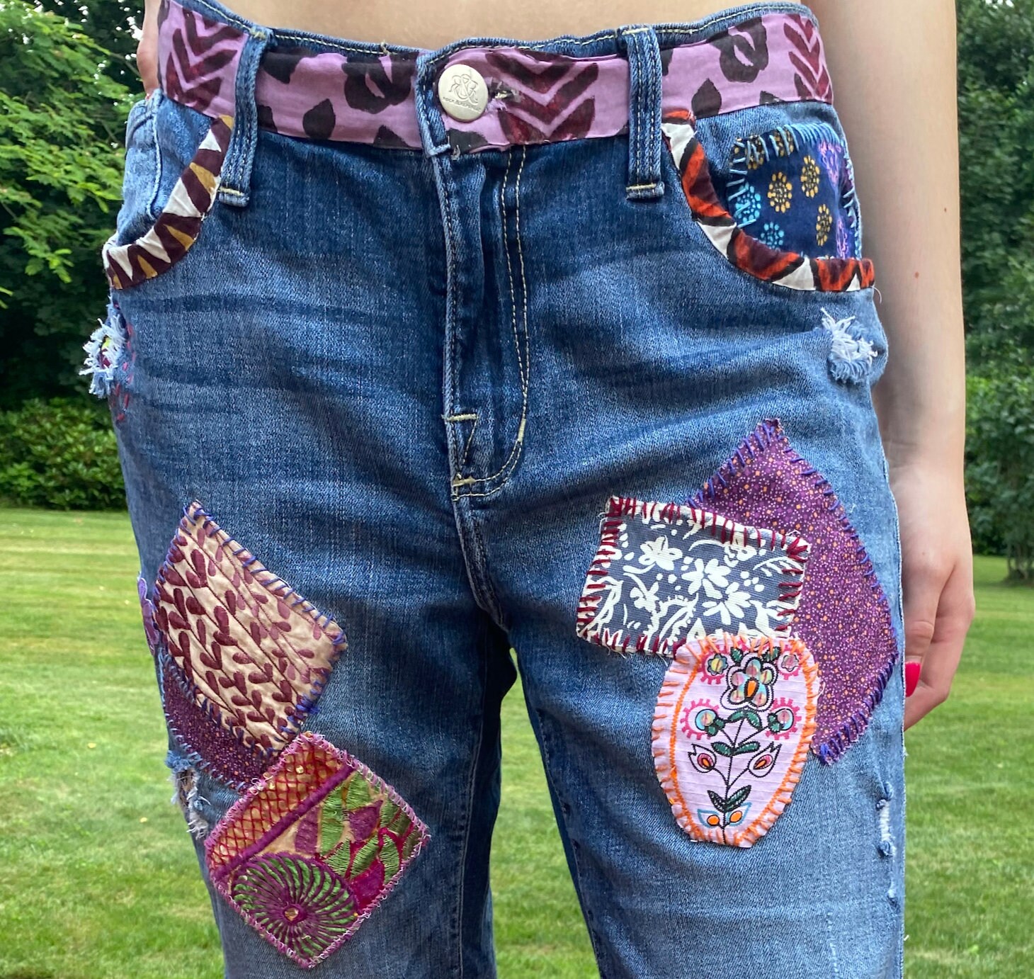 PATCHWORK EMBROIDERED Jeans - Vintage, Y2K, BOHO, Hippie PATCHWORK EMBROIDERED Jeans - Vintage, Y2K, BOHO, Hippie