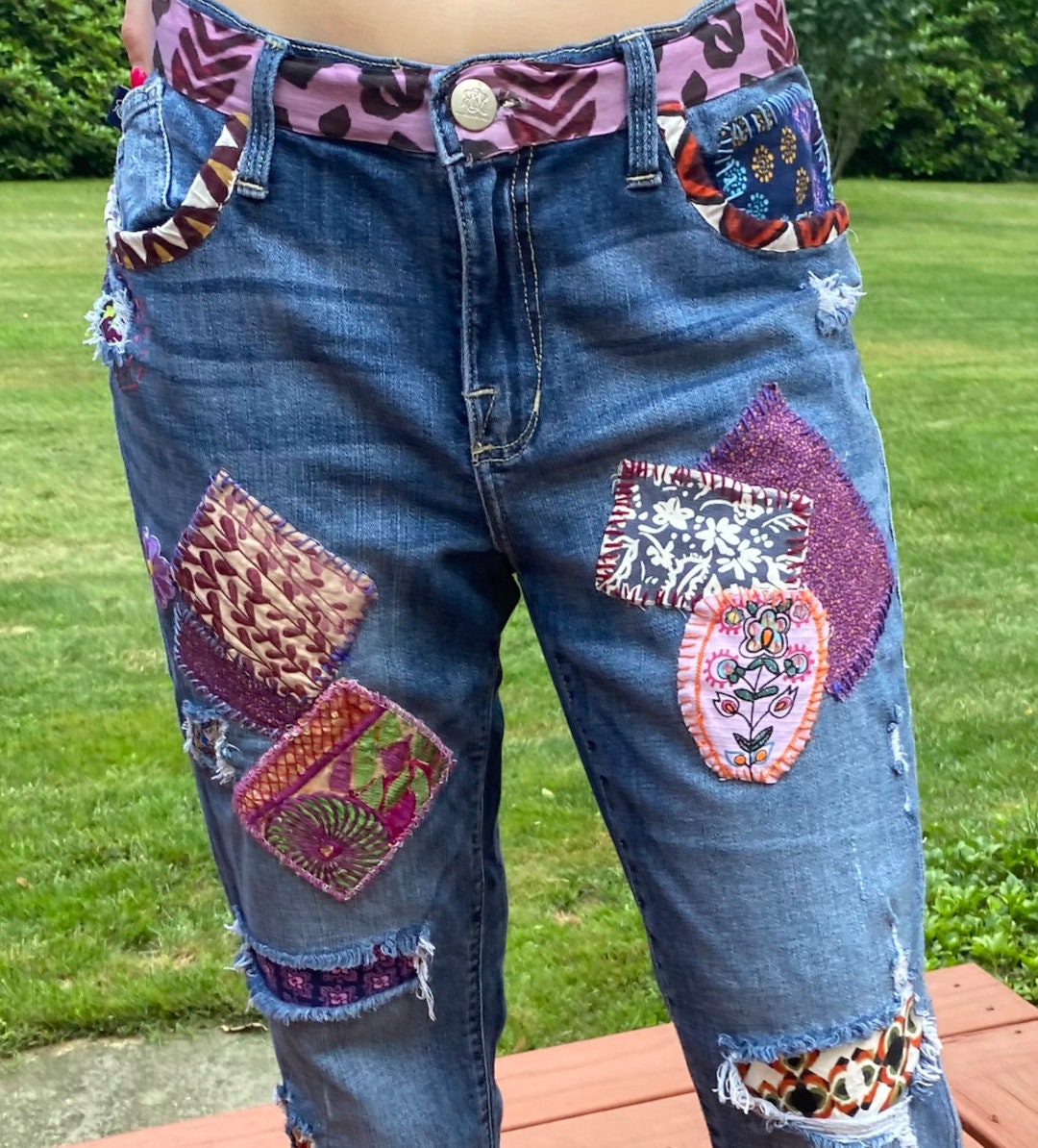 PATCHWORK EMBROIDERED Jeans - Vintage, Y2K, BOHO, Hippie PATCHWORK EMBROIDERED Jeans - Vintage, Y2K, BOHO, Hippie