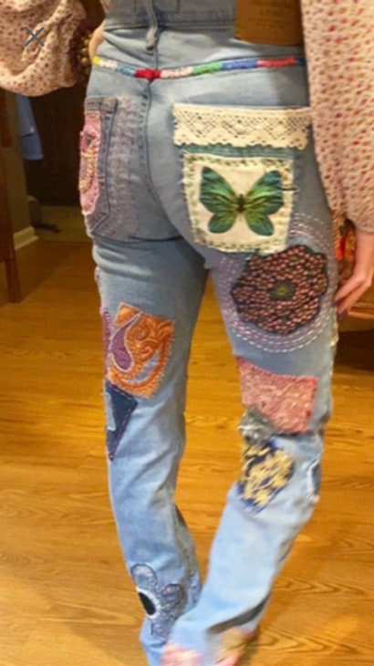 Embroidered & Patchwork Jeans SOLD but Can Do CUSTOM ORDERS - Etsy