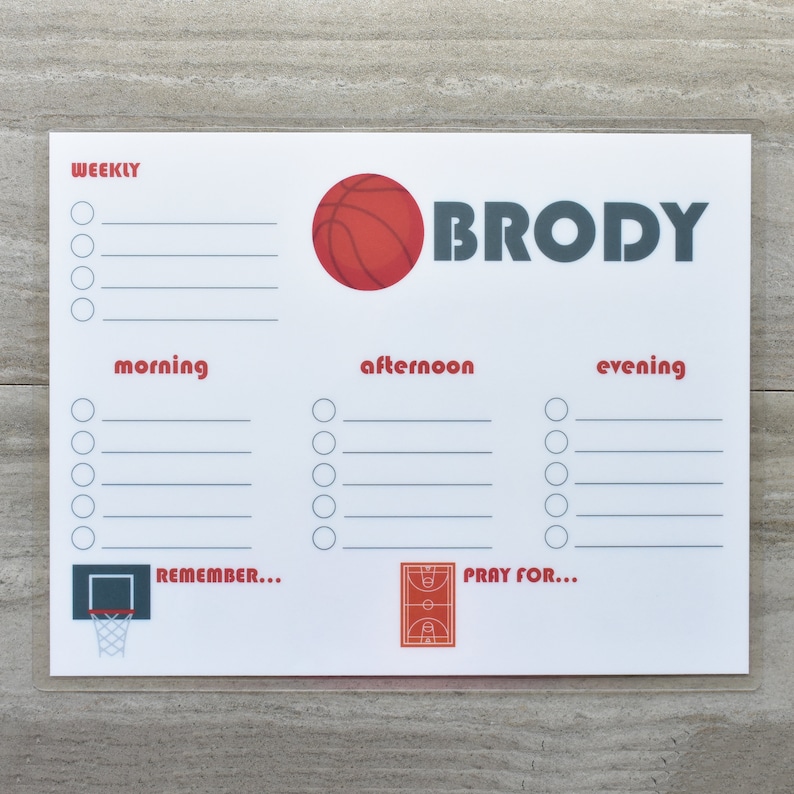Sports Responsibility Chart Morning Afternoon Night Weekly Task Chart Printed Laminated Basketball Personalized Chore Chart For Kids