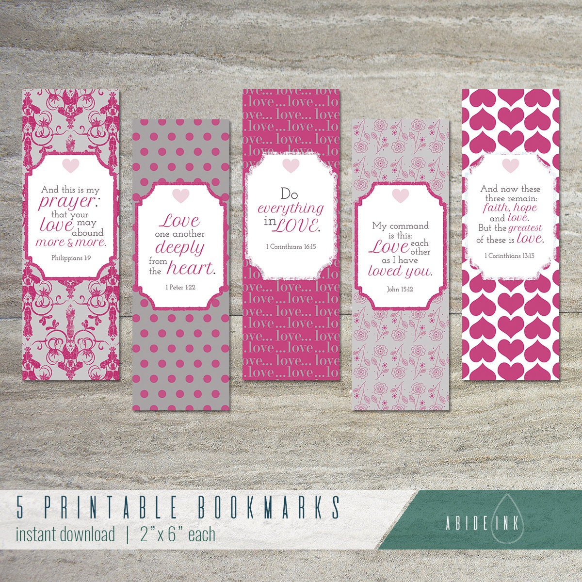 Love Printable Bookmarks Set of 5 Teacher gift | Etsy