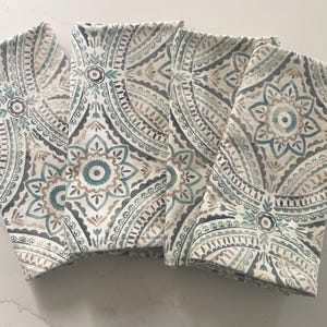 Muted Green & Blue Print Napkins - Set of 4 - USA Made