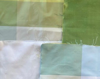 Bundle of 8 silk squares each 12" x 12" total of 8 piece, high quality fabrics in different shades of green, for crafting and quilting,