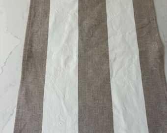 Sturdy linen two tone fabric beige and cream stripe, heavy and wide