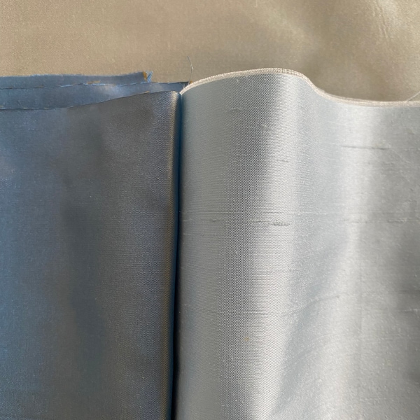 Blues 3 silk 12" x 24" silk dupion and taffeta fabrics, soft pale blue silk dupion, iridescent blue taffeta and light blue taffeta