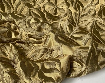 Only one piece available! Detailed embroidery on gold silk dupion, wide, perfect for borders, trim, pillows and decorative accessories.