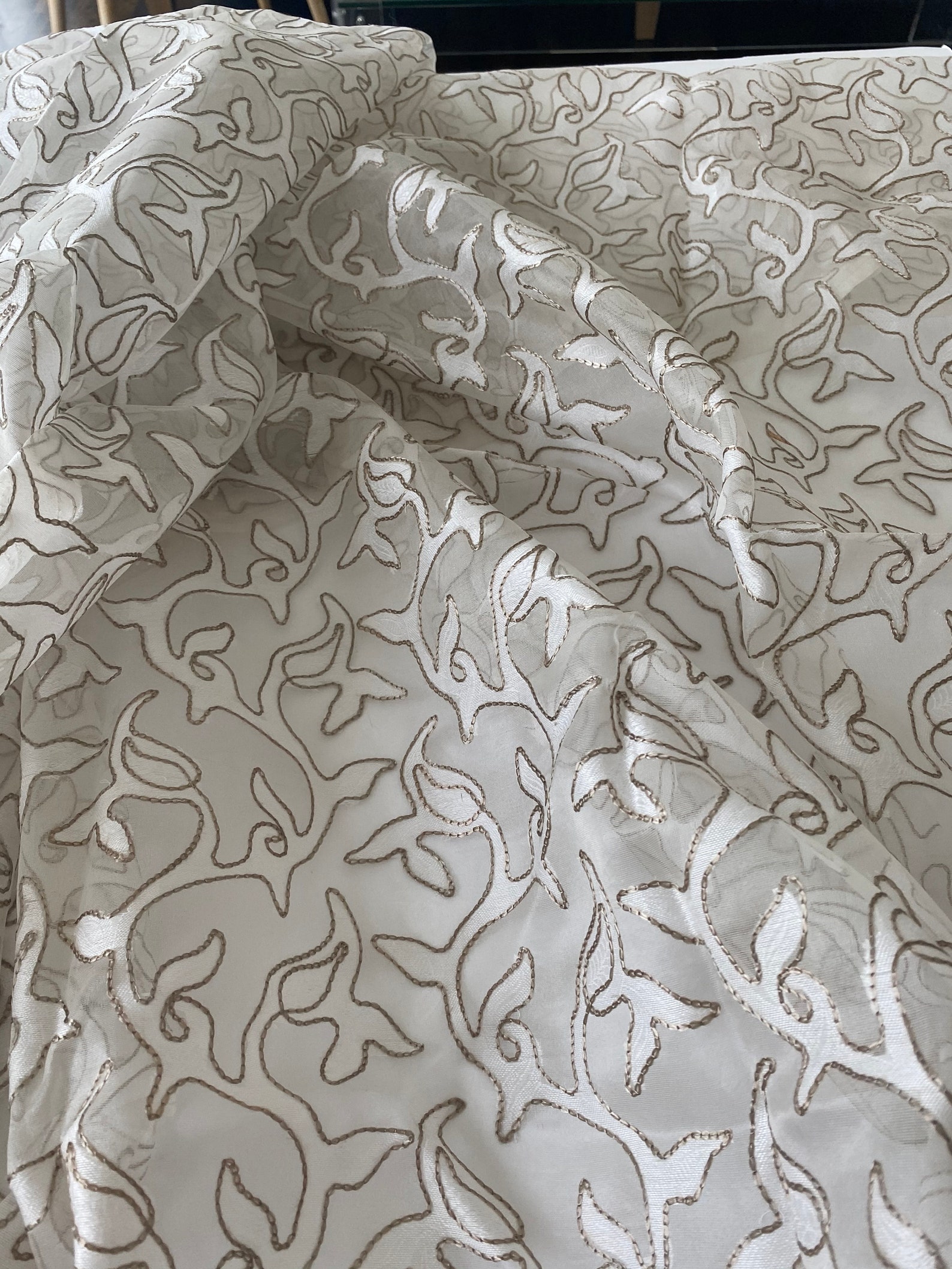 Fabric by the yard 1.9 yards of sheer white silk embroidery Etsy