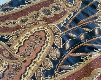 Rich silk paisley shawl, wrap, scarf, oversized, 17" wide x 69" long or 17" wide x 76" long, same fabric both sides, gold, black, bronze