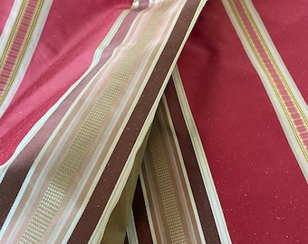 Luxury looking bold red and brown striped silk taffeta fabric, 54&quot; wide, red, chocolate, silk taffeta fabric for holiday projects