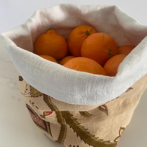 Floral print bread display basket washable pretty linen with liner