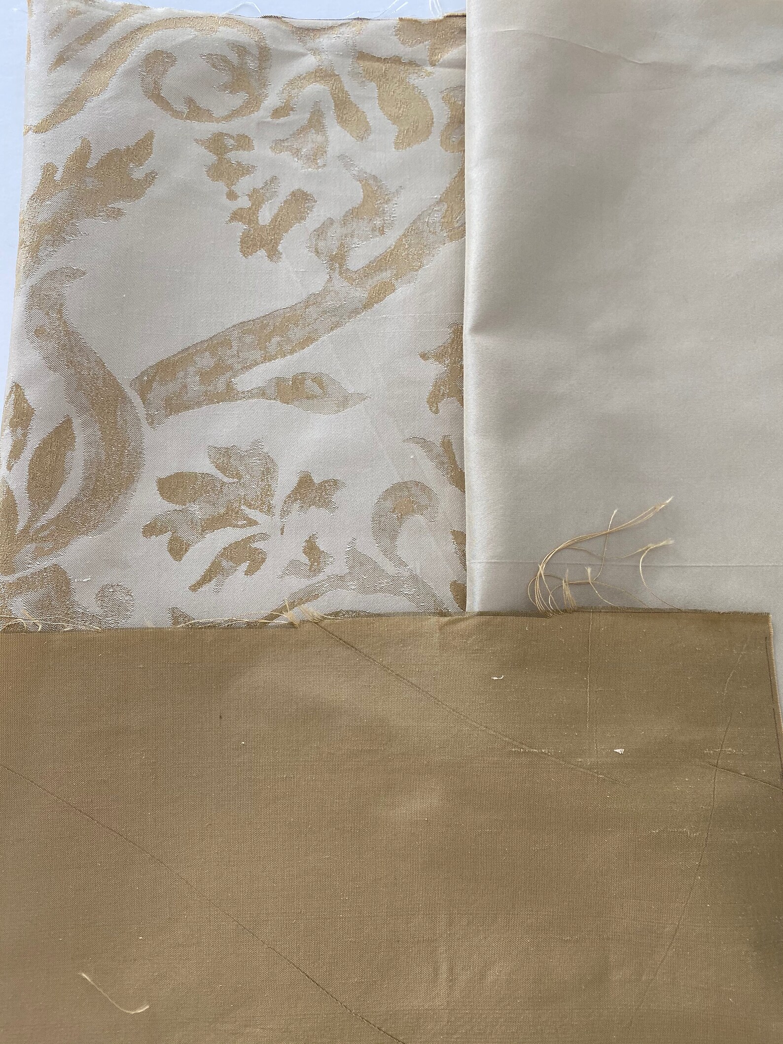 Gold Damask Silk, Gold and Cream 12 X 24 Fabric Swatches for Journals