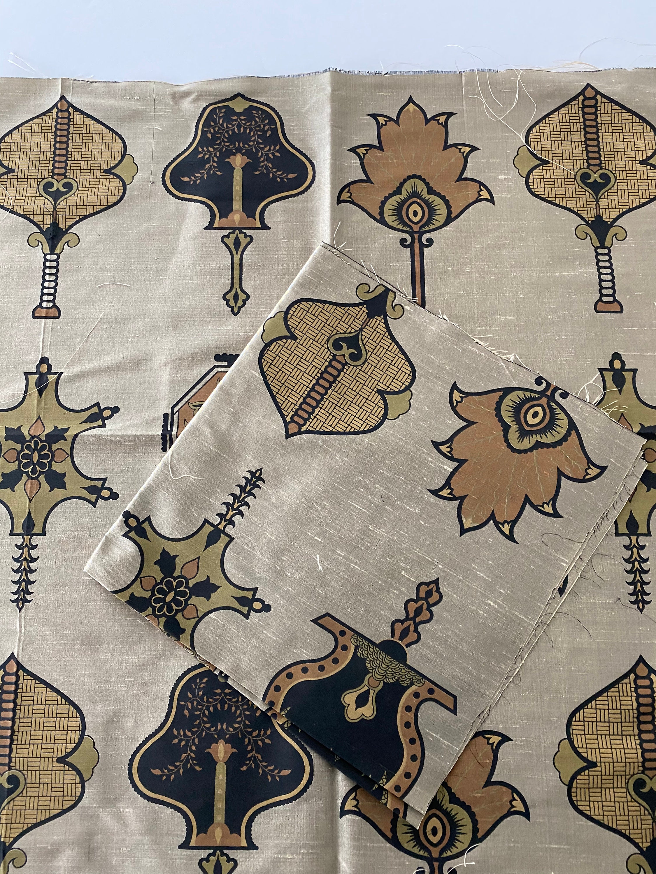 Printed Silk Pillow Squares: Unusual Motif Dupioni Fabric (Set of 2)
