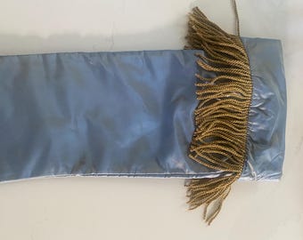 Blue Silk Christmas Stocking with Braid Trim