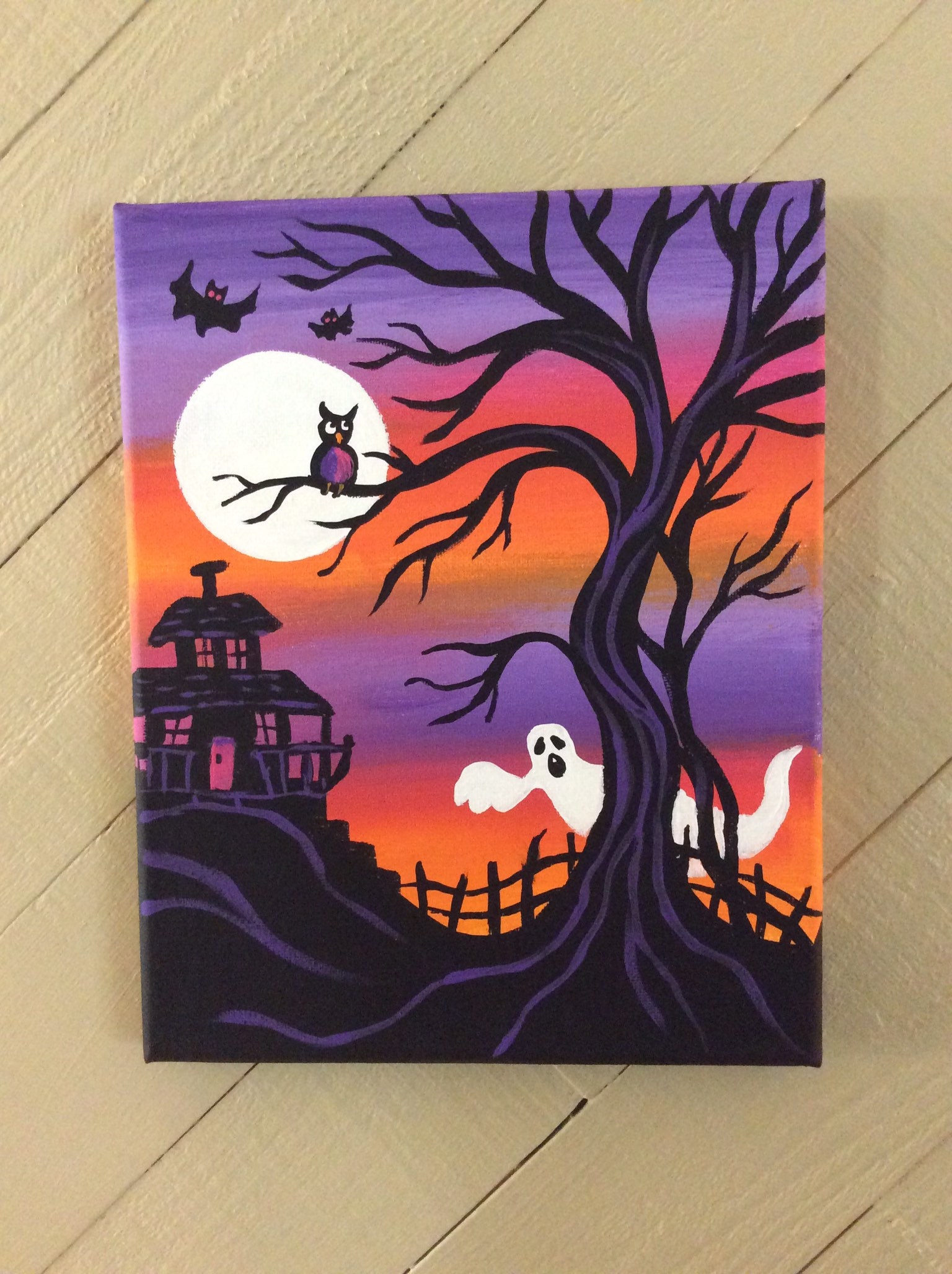 Halloween painting on canvas 8x10 haunted house ready to Etsy