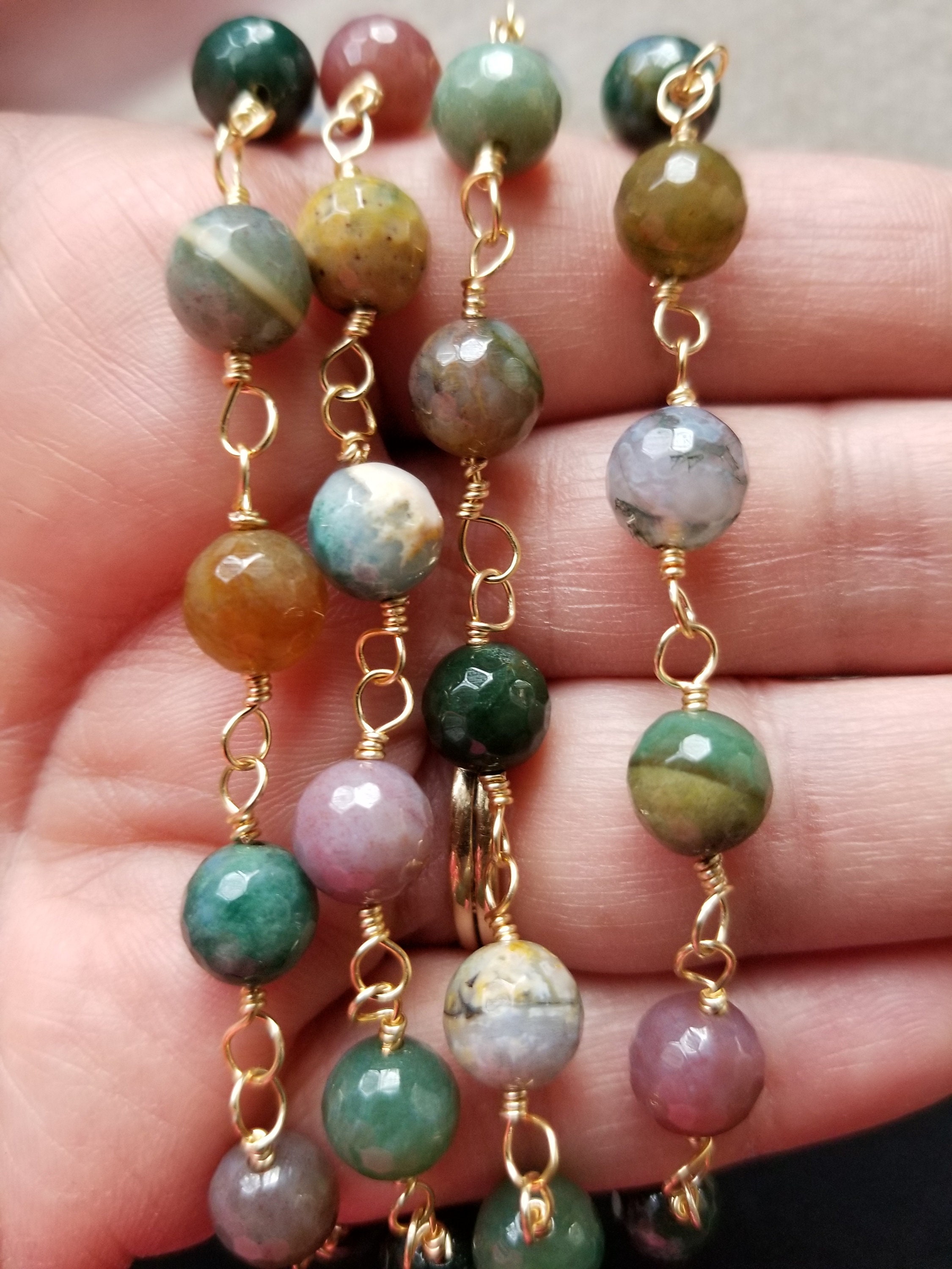 Gorgeous Long Faceted Fancy Jasper Necklace (30) /Wired by Hand / Hand