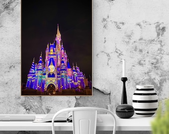Disney Details Photo Print, Magic Kingdom 50th Celebration Castle at Night, Cinderella Castle, Disney Décor, Fairytale, Giclee Print