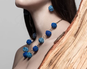 Upcycled jewellery. Recycled electric cables jewelry. Recycled blue necklace SHANGHAI