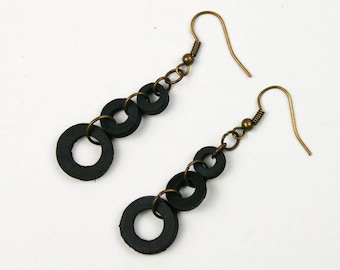 Upcycled inner tube earrings FES. Recycled black jewelry. Black recycled earrings. Original gift for women. Eco-friendly jewelry.