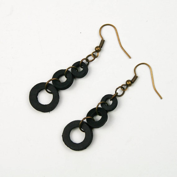 Upcycled Inner Tube Earrings Recycled Black Black
