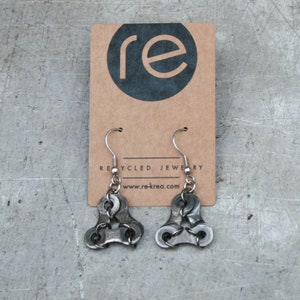 Recycled bike chain earrings LIVERPOOL. Jewelry for cyclists made of repurposed materials. Ecological gift for women. image 4