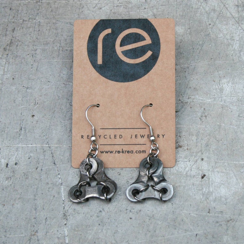 Recycled bike chain earrings LIVERPOOL. Jewelry for cyclists made of repurposed materials. Ecological gift for women. image 4