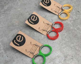 St. Valentine's Day gift for her. Upcycled earrings. Recycled electric cables. Cable red earrings ABA. Stainless steel earrings.