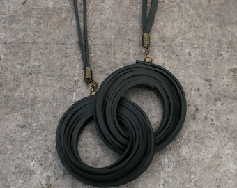 Black  long necklace KOGA. Upcycled inner tube necklace. Handmade eco jewelry. Modern sustainable necklace. Adjustable black bracelet