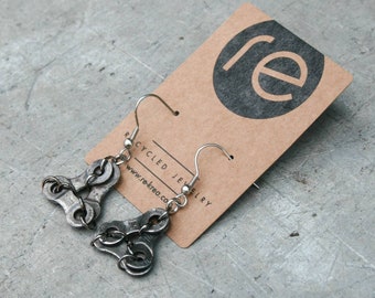 Recycled bike chain earrings LIVERPOOL. Jewelry for cyclists made of repurposed materials. Ecological gift for women.