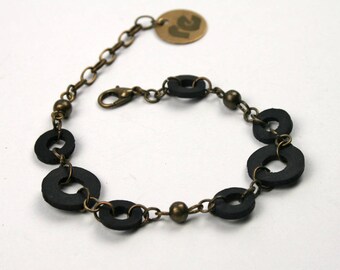 Inner tube bracelet. Black upcycled bracelet. Upcycled jewelry. Eco gift for her. Eco conscious jewelry. Vegan bracelet. Eco friendly gift.