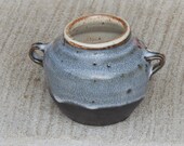 WILLEM GEBBEN. Delicate Blue Black Slip VASE w. Handles. Amphora. Holds 10 oz. Also open jar for sugar or salt. Asian Ceramic Basket. Small.