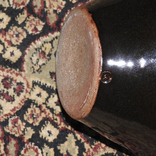 WILLEM GEBBEN Tenmoku TEAPOT - Kaki (Persimmon) shops & Green Dots w. Rattan Cane Handle. Lg. - Holds almost 32 oz./4 Cups. Wood-fired.