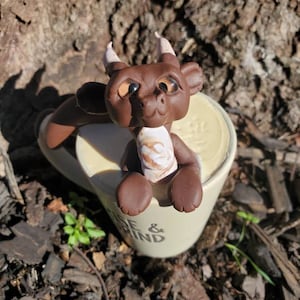 Latte the Espresso Dragon Polymer Clay Figurine OOAK Sculpture