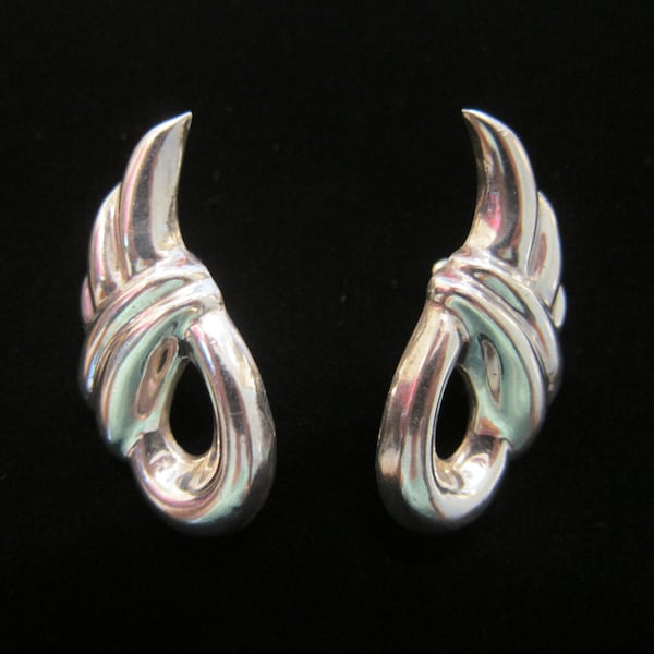 Vintage Mexico Mexican Sterling Silver Abstract Wings Winged Modern Modernist Pierced Earrings - 925 Solid Stamped Hecho En Mexico