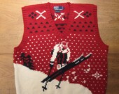 Vintage Men's Polo Ralph Lauren Hand Knit Ski Lodge Winter Holiday Wool Sweater Vest - L, Ralph Lauren Blue Label, 90s, Collectible