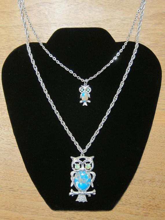 Vintage 70s Layered Double Owl Silvertone Metal Ch
