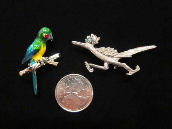Vintage Lot of 2 Bird Brooch Pins - Enamel Painte… - image 3