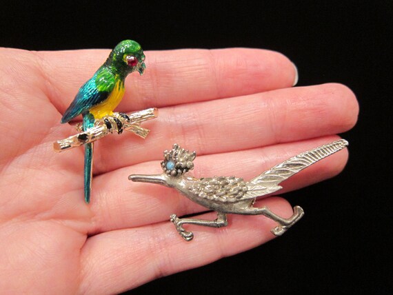 Vintage Lot of 2 Bird Brooch Pins - Enamel Painte… - image 2