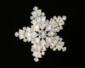 Vintage Sherman Prong Set Clear Rhinestone Star Brooch - Designer Signed, Rhodium Plated, Wedding Bridal Jewelry, Sherman Jewelry