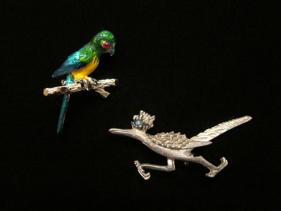 Vintage Lot of 2 Bird Brooch Pins - Enamel Painte… - image 5