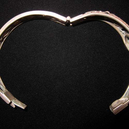 Antique Chinese Asian Export Silver Repousse Animal Leaves Flowers Hinged Bracelet - Asian shops Antiques Jewelry Bracelet