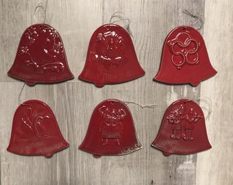 Set of 6 Double Sided Glazed Ceramic 12 Days Of Christmas Ornaments