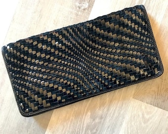 Cole Haan Genevieve Oversize Clutch Bag Abstract Woven Patent and Suede Leather