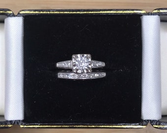 White Gold Genuine Diamond Engagement Wedding Set About 1/3 Total Carat Diamond