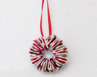 Small Wool Wreath Ornament - Christmas Tree Ornament - Hostess Gift - Secret Santa Gift - Gift Tie On - One of a Kind - Ready to Ship