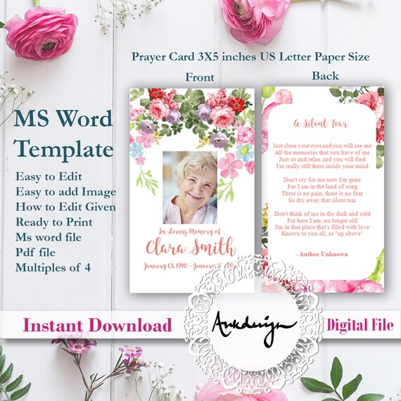 floral funeral prayer card template word funeral prayer printable funeral cards memorial template rose prayer template funeral memorial card prayer card template