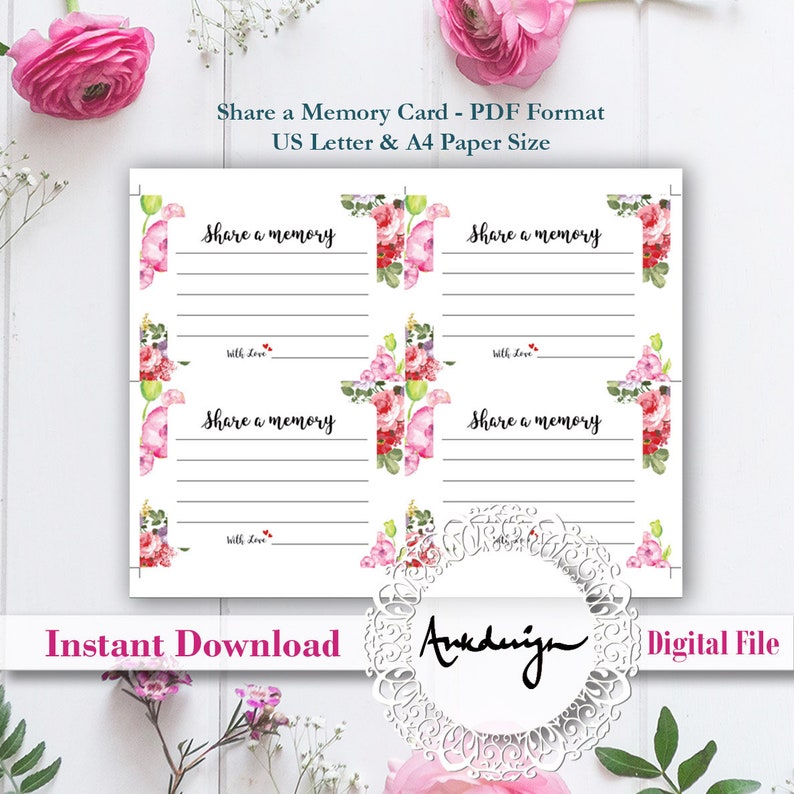 Share a Memory Card Floral Memory Card Rose Funeral Sympathy - Etsy