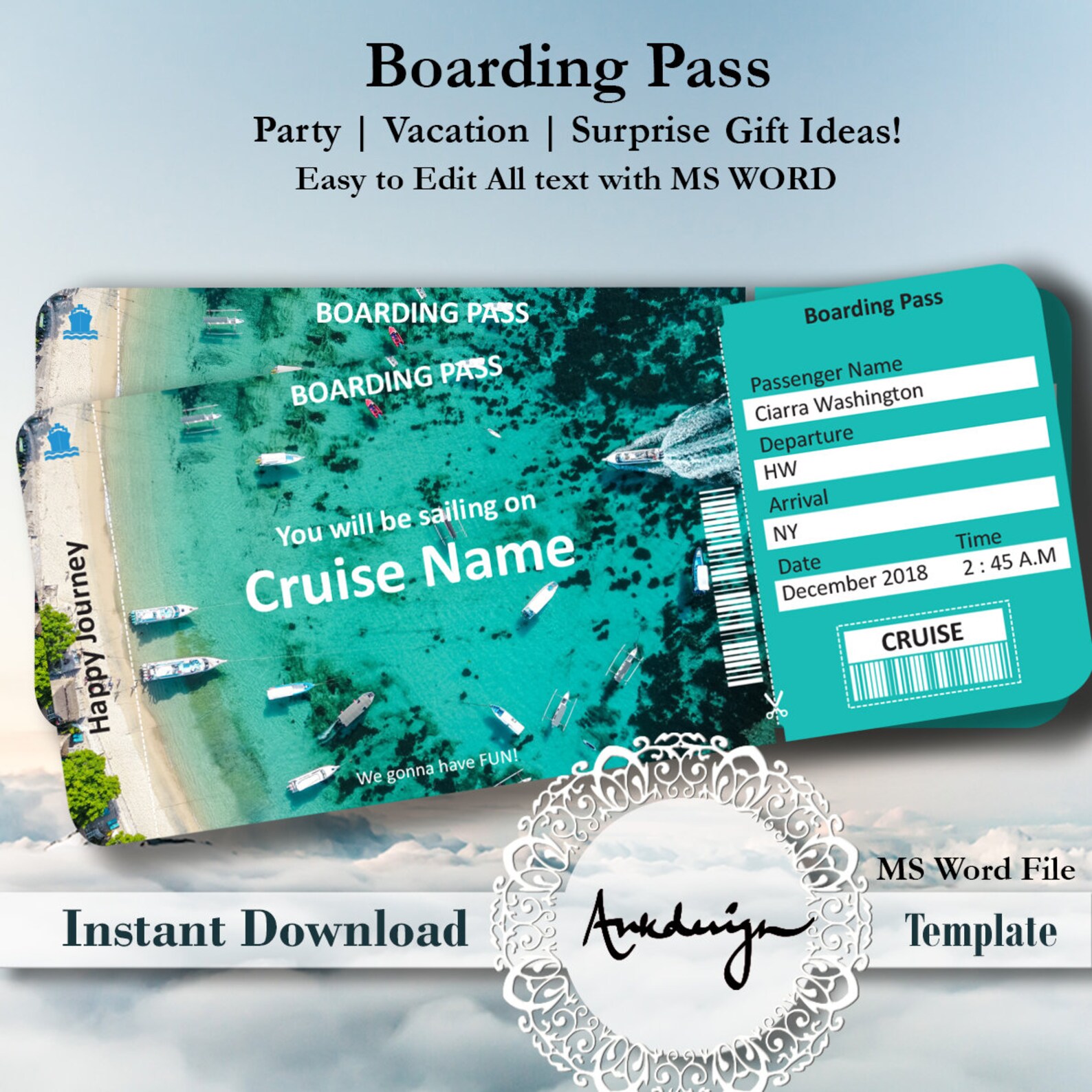 Your Cruise Ticket Vacation Ticket Template Surprise Ticket Etsy