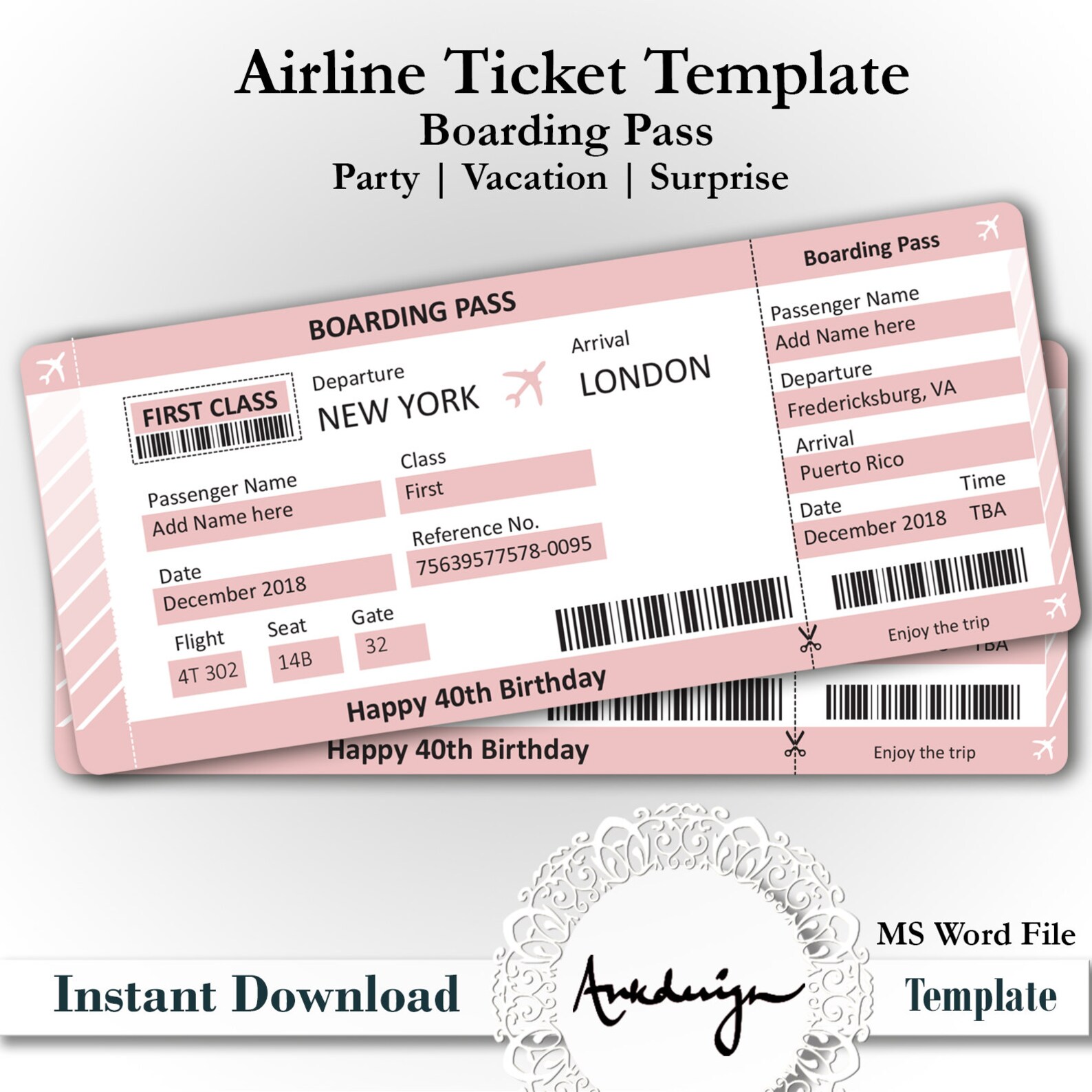 Party Invitation Airline Ticket Airplane Ticket Invitation Etsy