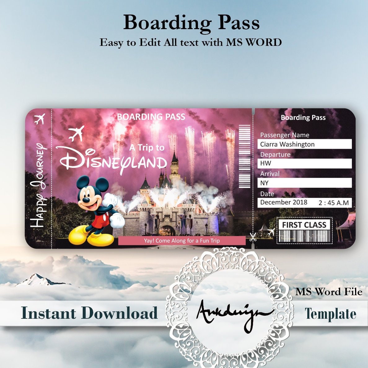 Boleto DISNEYLAND / Descarga digital de boletos de avión / Etsy España