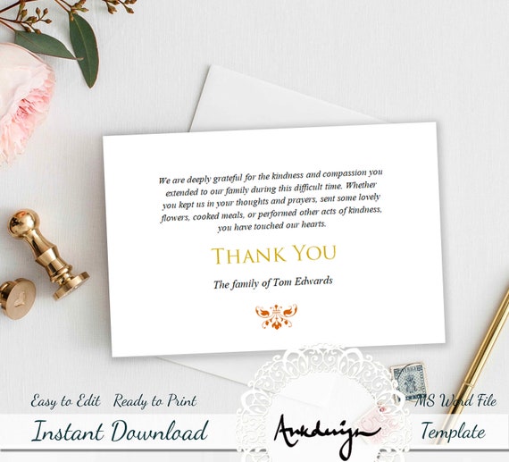 Thank You Card Printable Funeral Thank You Cards Thank You Etsy